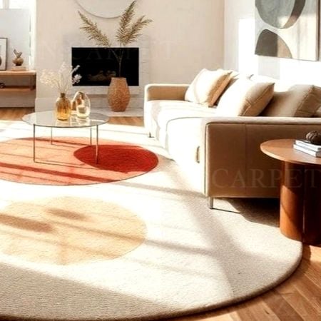 Handcrafted Round Neutral Circle Living Room Rug